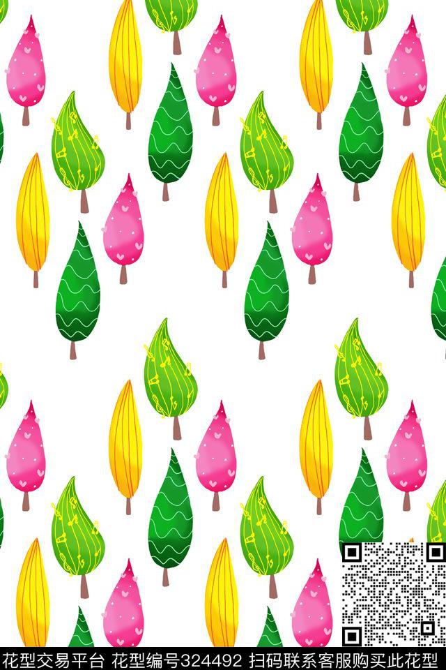 婴童卡通手绘小森林传统印花华亿平台下载（图片编号: 324492） - 瓦栏（Walan）