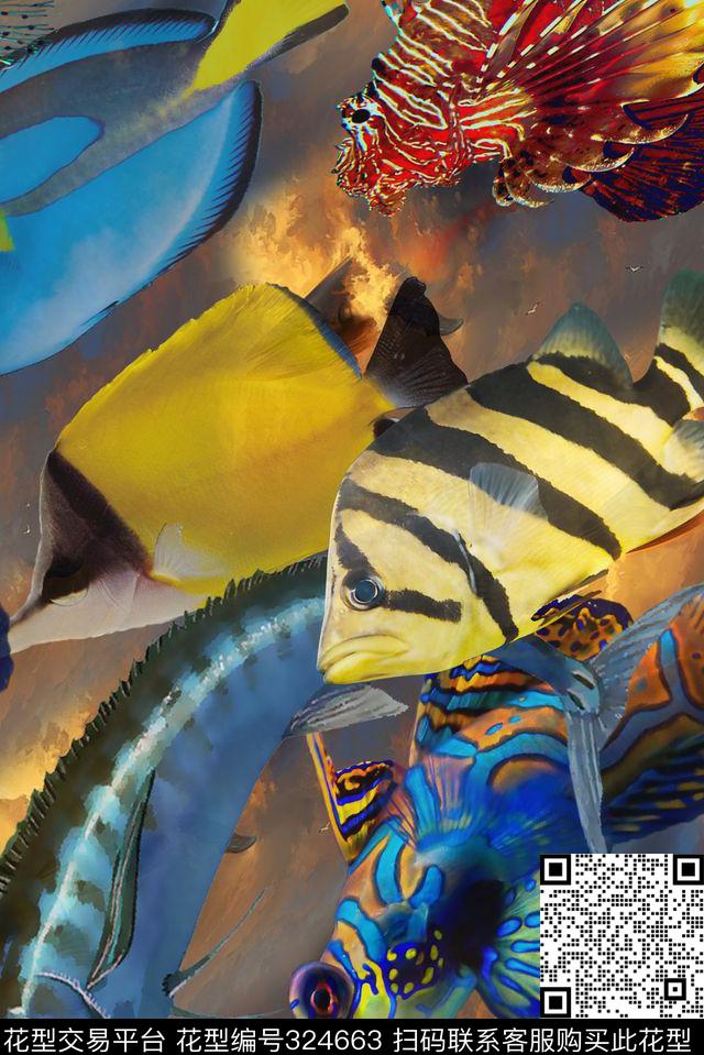 热带鱼沙滩裤泳装数码印花华亿平台下载（图片编号: 324663） - 瓦栏（Walan）