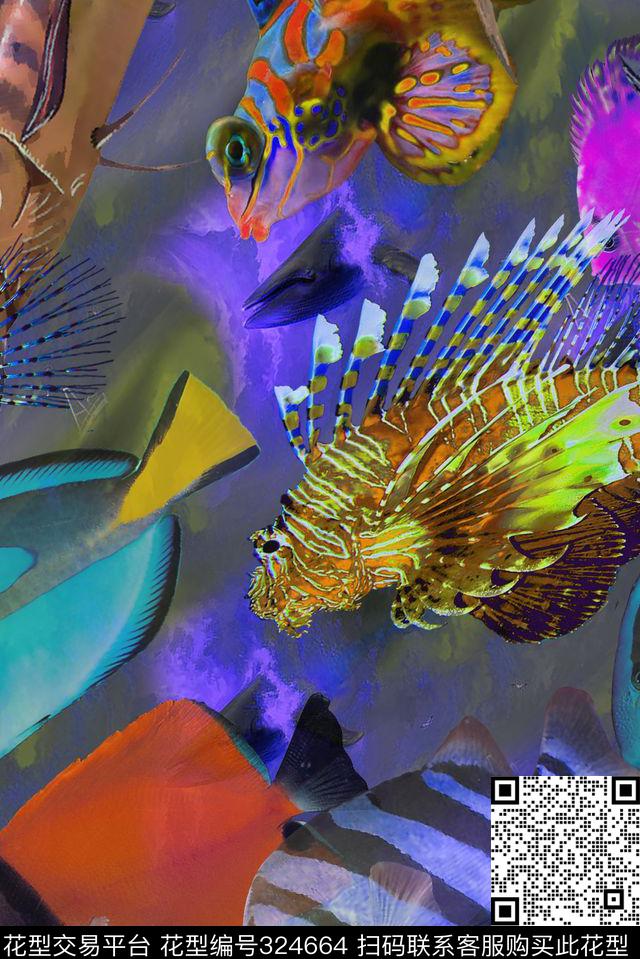 热带鱼沙滩裤泳装数码印花华亿平台下载（图片编号: 324664） - 瓦栏（Walan）