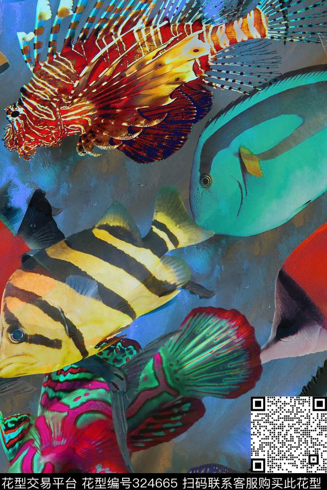 热带鱼沙滩裤泳装数码印花华亿平台下载（图片编号: 324665） - 瓦栏（Walan）