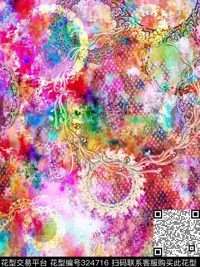 欧式纹样欧美数码印花华亿平台下载（图片编号: 324716） - 瓦栏（Walan）