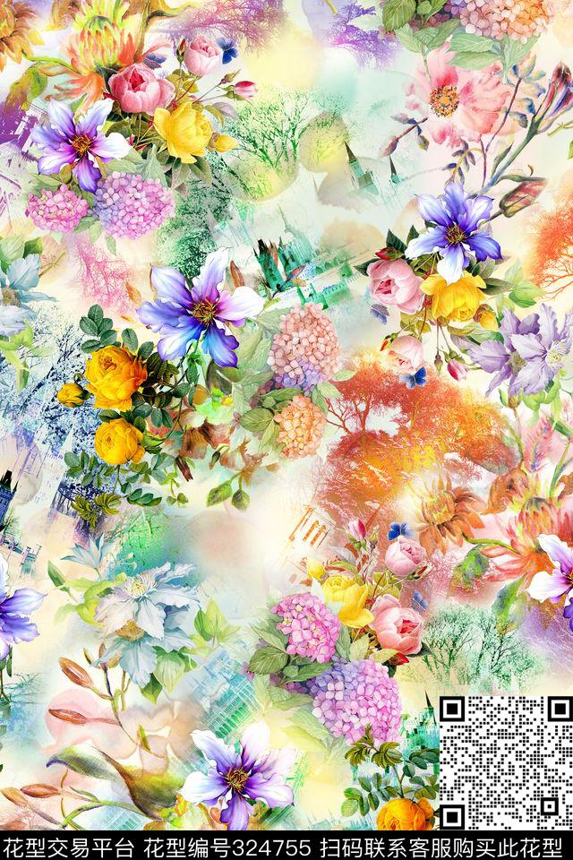 花卉数码印花华亿平台下载（图片编号: 324755） - 瓦栏（Walan）