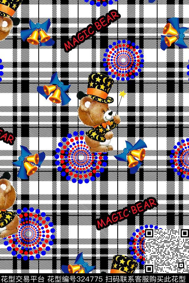 卡通方格纹泰迪熊传统印花华亿平台下载（图片编号: 324775） - 瓦栏（Walan）