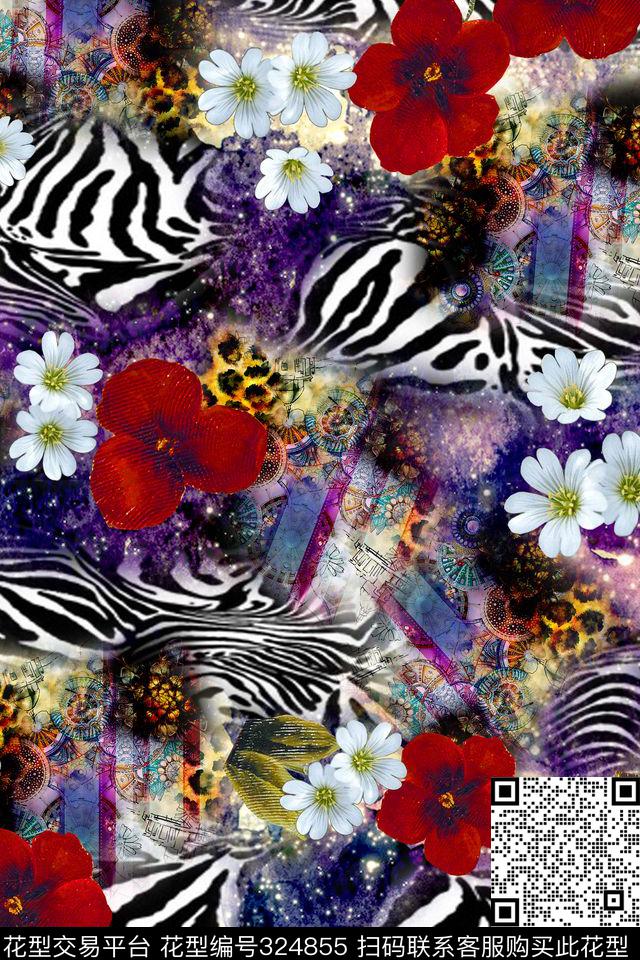 花卉豹纹几何数码印花华亿平台下载（图片编号: 324855） - 瓦栏（Walan）