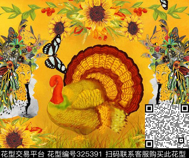 抽象动物花数码印花华亿平台下载（图片编号: 325391） - 瓦栏（Walan）