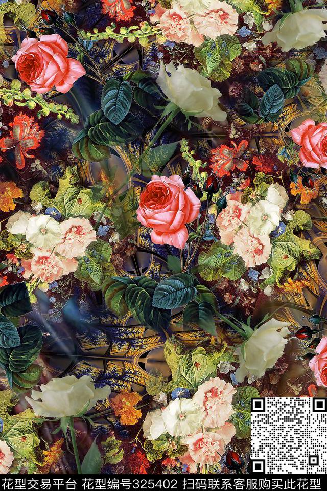 花卉油画抽象数码印花华亿平台下载（图片编号: 325402） - 瓦栏（Walan）