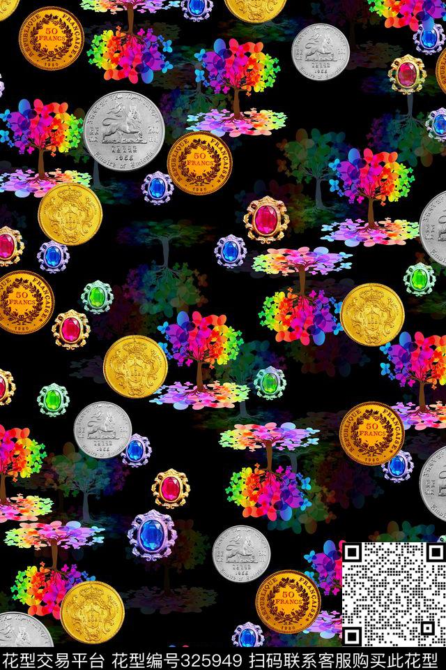 金币彩虹树珠宝宝石数码印花华亿平台下载（图片编号: 325949） - 瓦栏（Walan）