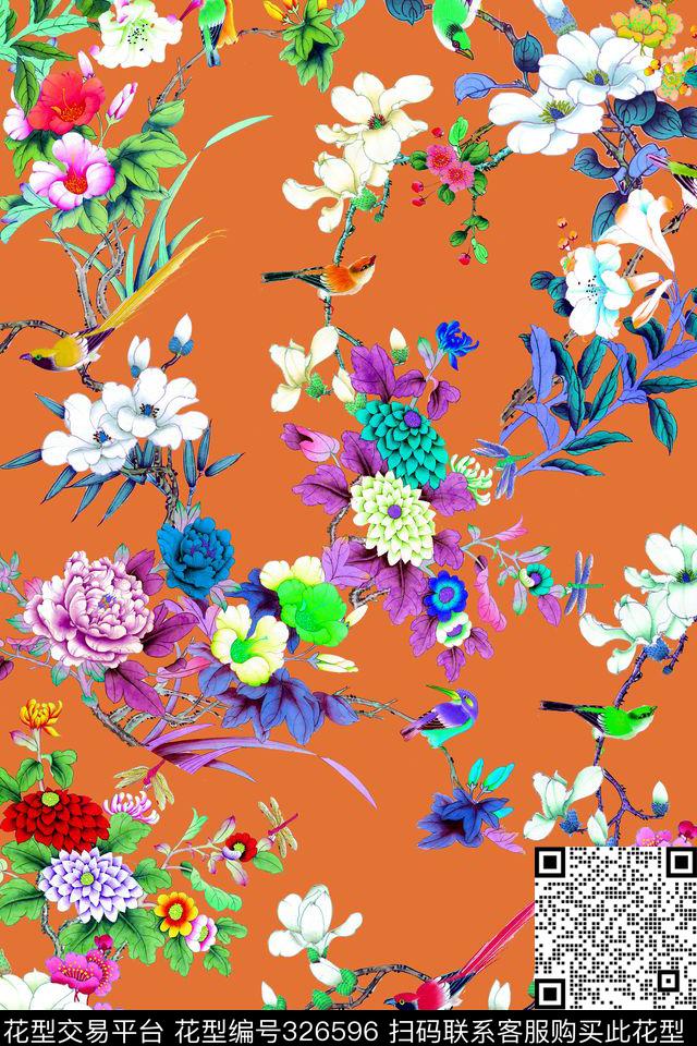 古典中国风花卉数码印花华亿平台下载（图片编号: 326596） - 瓦栏（Walan）