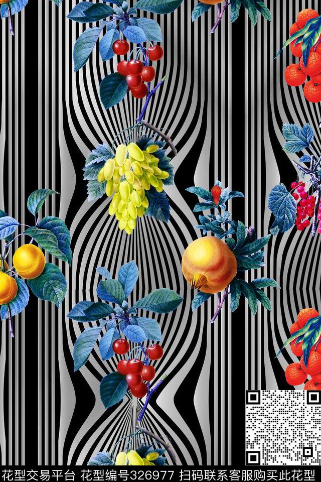 条纹水果热带华亿平台数码印花华亿平台下载（图片编号: 326977） - 瓦栏（Walan）
