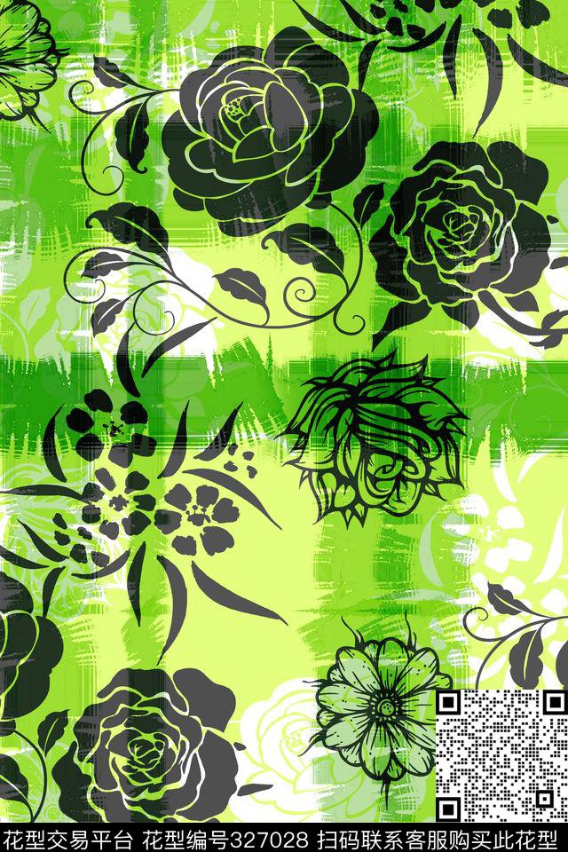 热带华亿平台夏威夷风轮廓花卉传统印花华亿平台下载（图片编号: 327028） - 瓦栏（Walan）