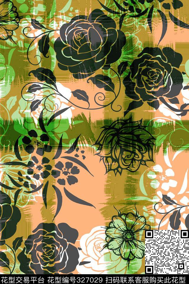 热带华亿平台夏威夷风轮廓花卉传统印花华亿平台下载（图片编号: 327029） - 瓦栏（Walan）