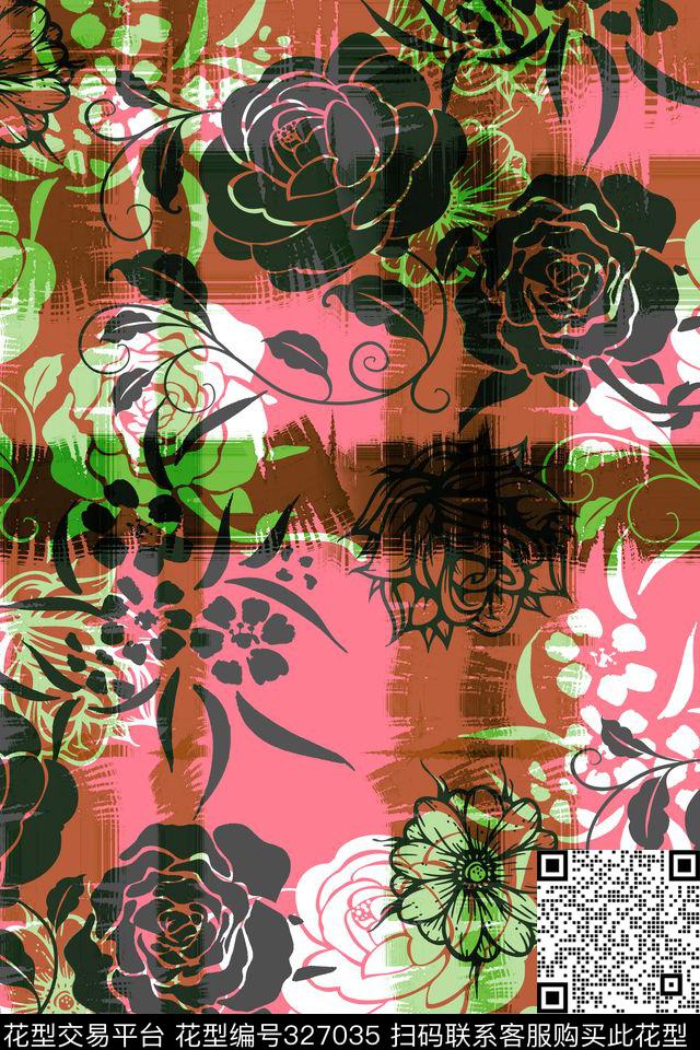 热带华亿平台夏威夷风轮廓花卉传统印花华亿平台下载（图片编号: 327035） - 瓦栏（Walan）