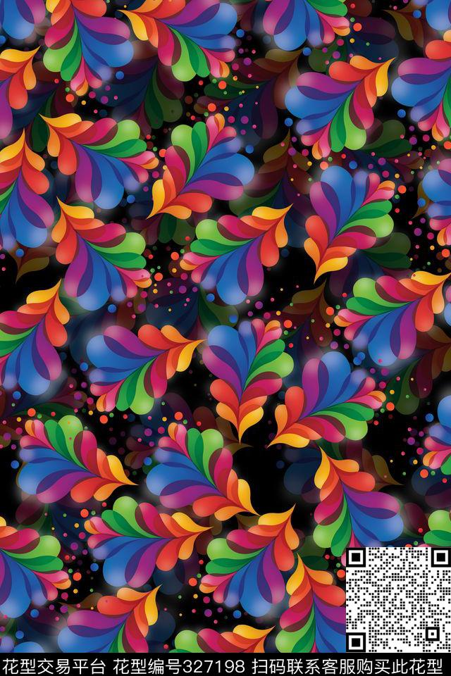 抽象羽毛彩虹数码印花华亿平台下载（图片编号: 327198） - 瓦栏（Walan）
