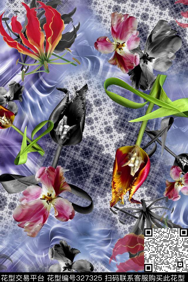 花卉数码印花华亿平台下载（图片编号: 327325） - 瓦栏（Walan）