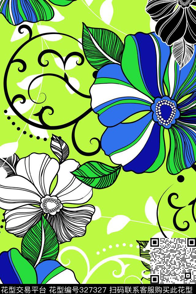 大花花卉媚俗风格传统印花华亿平台下载（图片编号: 327327） - 瓦栏（Walan）