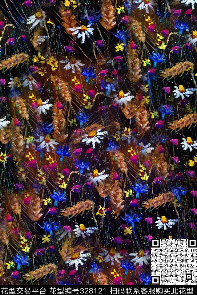 花卉抽象数码印花华亿平台下载（图片编号: 328121） - 瓦栏（Walan）