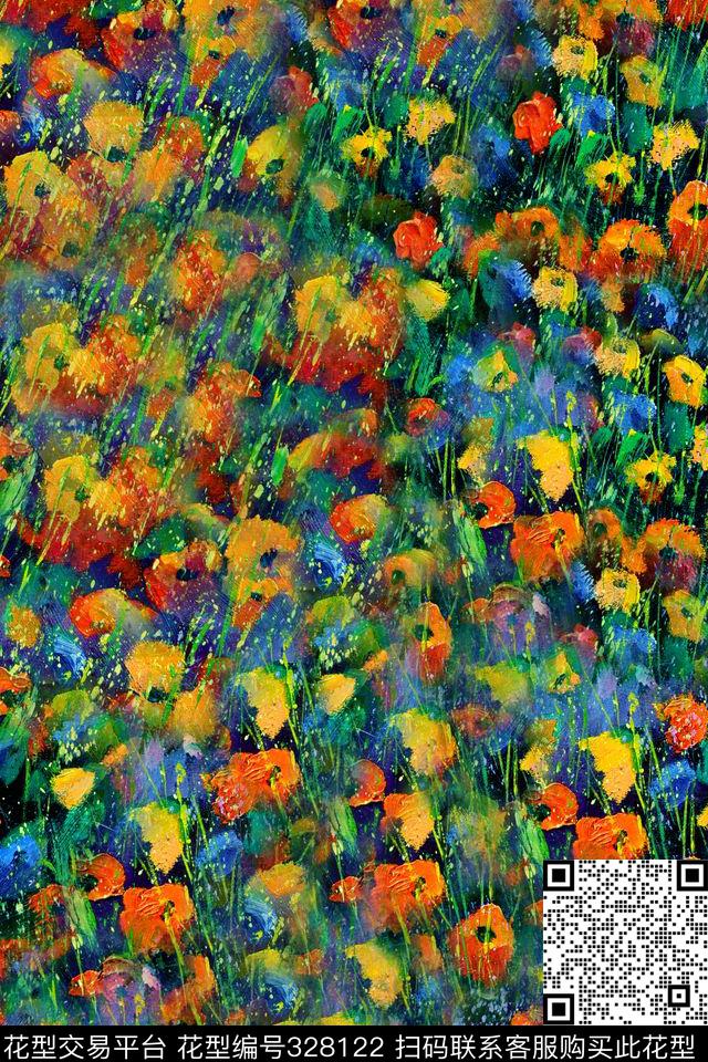花卉抽象数码印花华亿平台下载（图片编号: 328122） - 瓦栏（Walan）