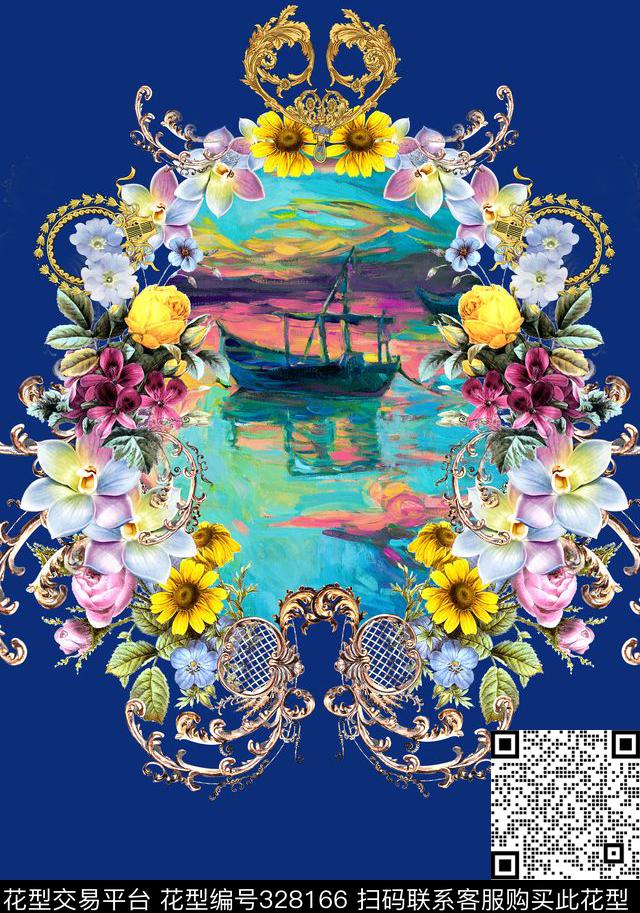 花卉定位珠宝、配饰数码印花华亿平台下载（图片编号: 328166） - 瓦栏（Walan）