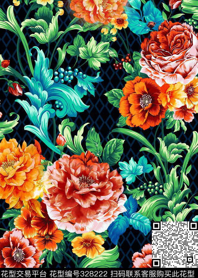 花卉数码印花华亿平台下载（图片编号: 328222） - 瓦栏（Walan）