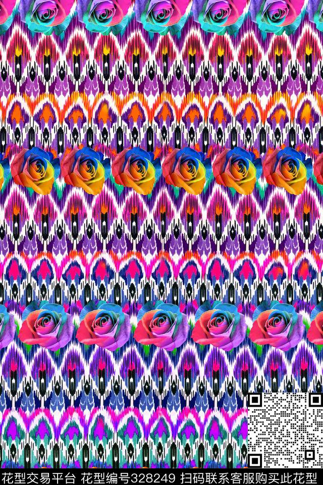 花卉民族风数码印花华亿平台下载（图片编号: 328249） - 瓦栏（Walan）