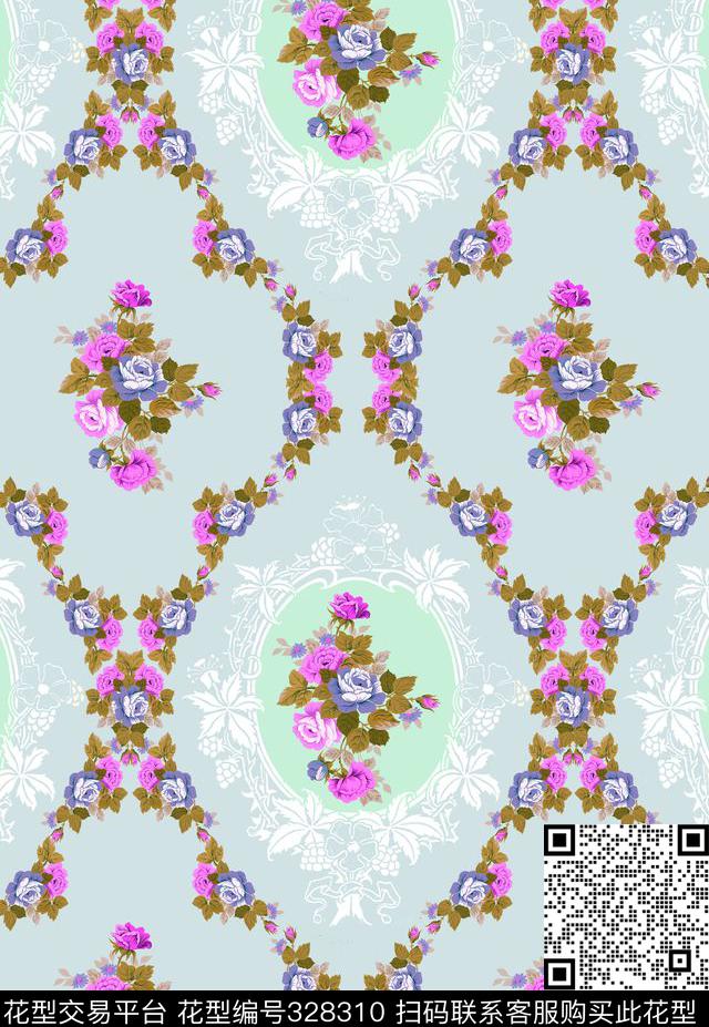 美式田园风格手绘花卉壁纸窗帘传统印花华亿平台下载（图片编号: 328310） - 瓦栏（Walan）