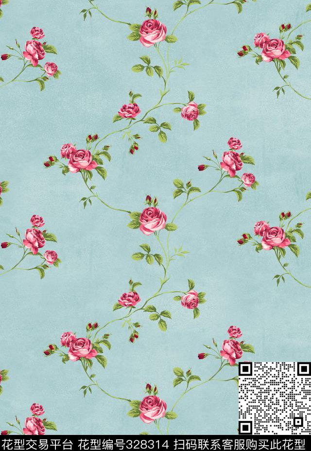 美式田园风格花卉藤曼数码印花华亿平台下载（图片编号: 328314） - 瓦栏（Walan）
