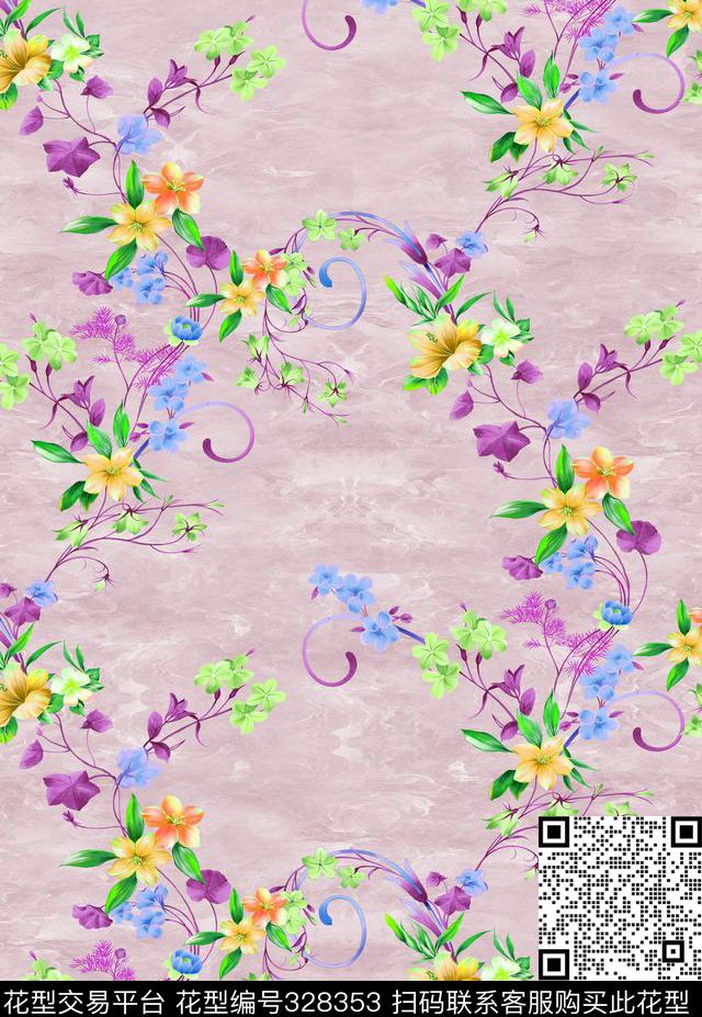 田园风花卉藤曼传统印花华亿平台下载（图片编号: 328353） - 瓦栏（Walan）