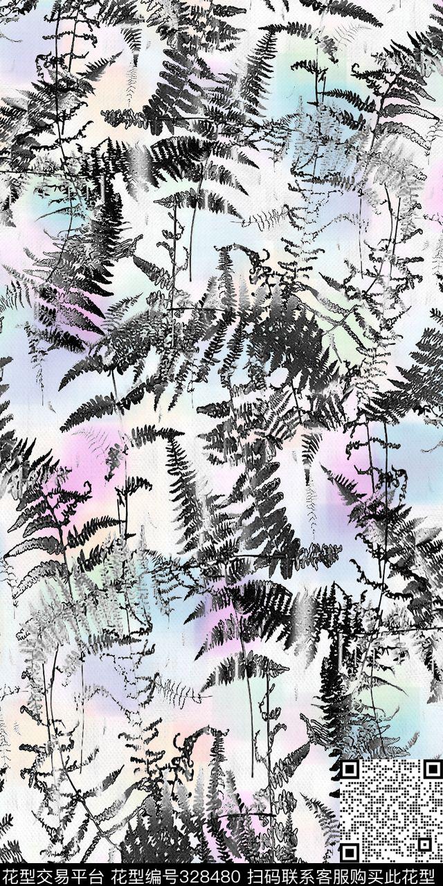 T-异域风情/ExoticN-森林枝叶/Leaves黑白数码印花华亿平台下载（图片编号: 328480） - 瓦栏（Walan）