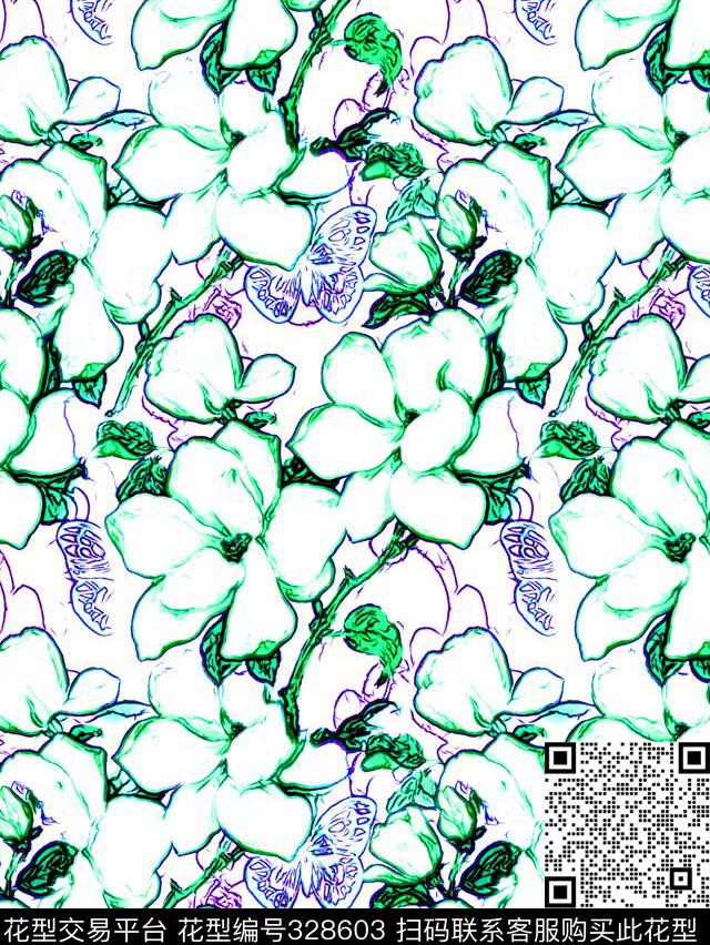 花卉叶子自然传统印花华亿平台下载（图片编号: 328603） - 瓦栏（Walan）