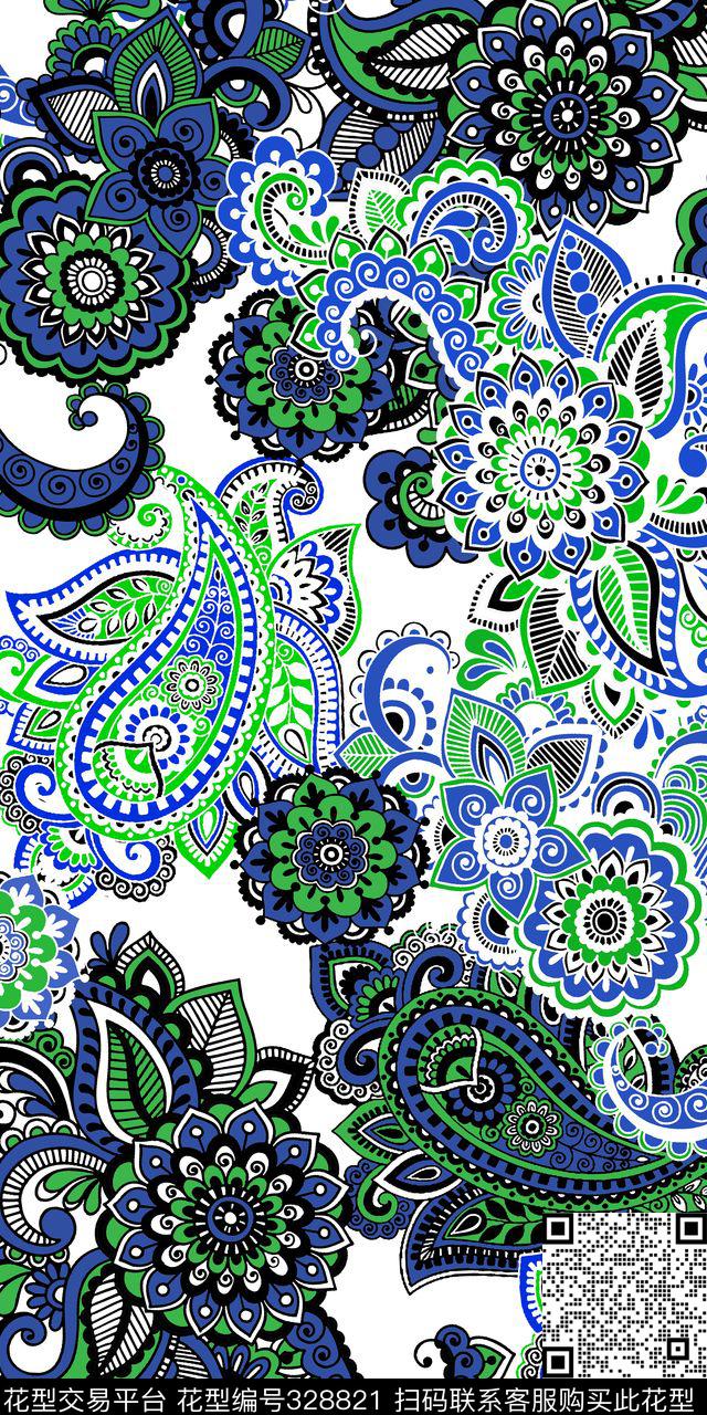 佩斯利火腿纹腰果民族风数码印花华亿平台下载（图片编号: 328821） - 瓦栏（Walan）