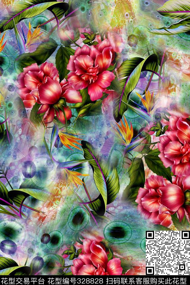 花卉数码印花华亿平台下载（图片编号: 328828） - 瓦栏（Walan）