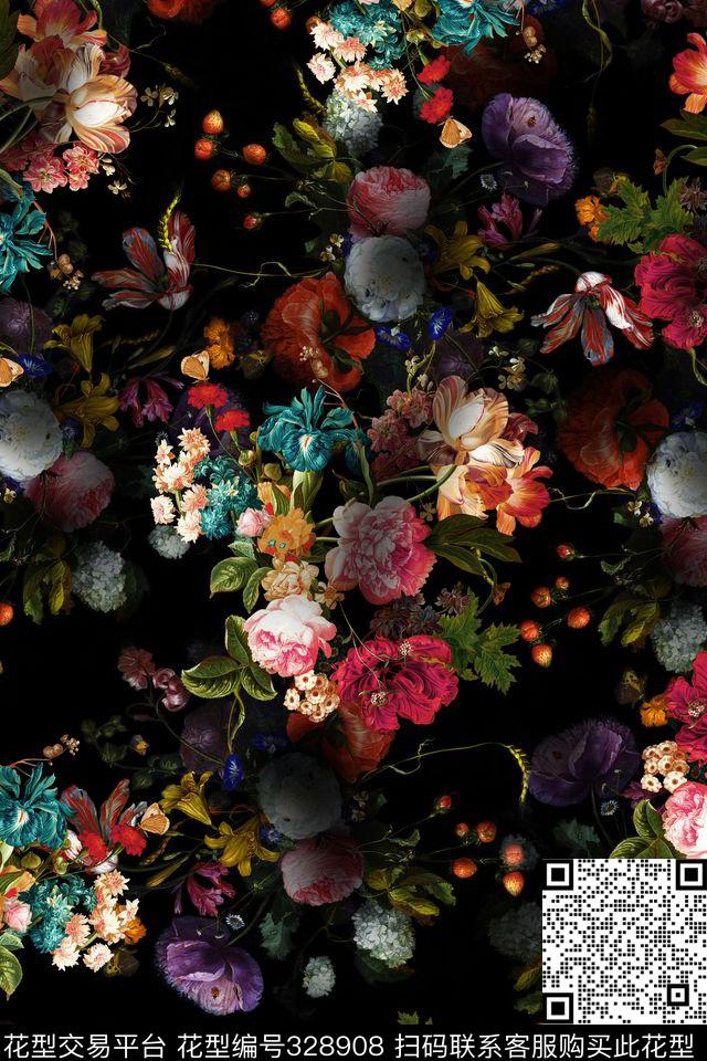 花卉数码印花华亿平台下载（图片编号: 328908） - 瓦栏（Walan）