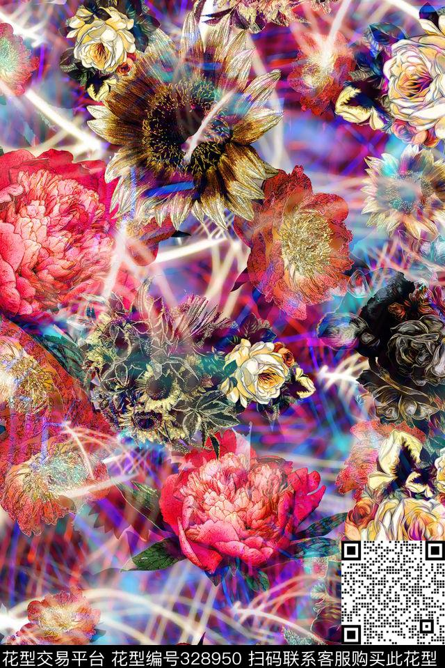 花卉数码印花华亿平台下载（图片编号: 328950） - 瓦栏（Walan）