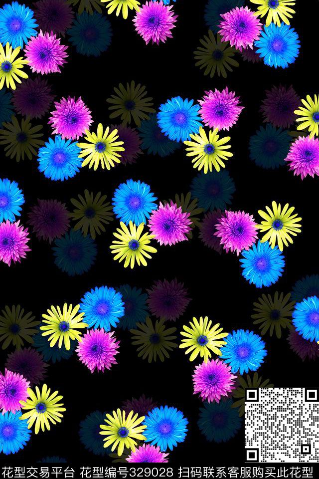 小碎花雏菊花卉数码印花华亿平台下载（图片编号: 329028） - 瓦栏（Walan）