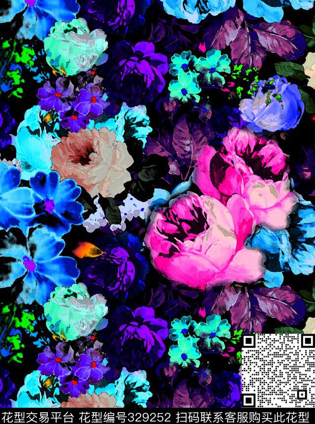 女装面料玫瑰数码印花华亿平台下载（图片编号: 329252） - 瓦栏（Walan）
