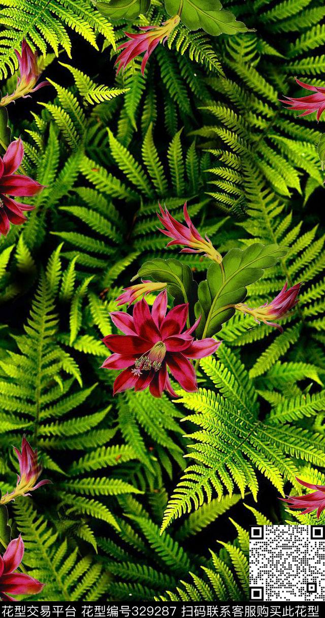 热带蕨类数码印花华亿平台下载（图片编号: 329287） - 瓦栏（Walan）