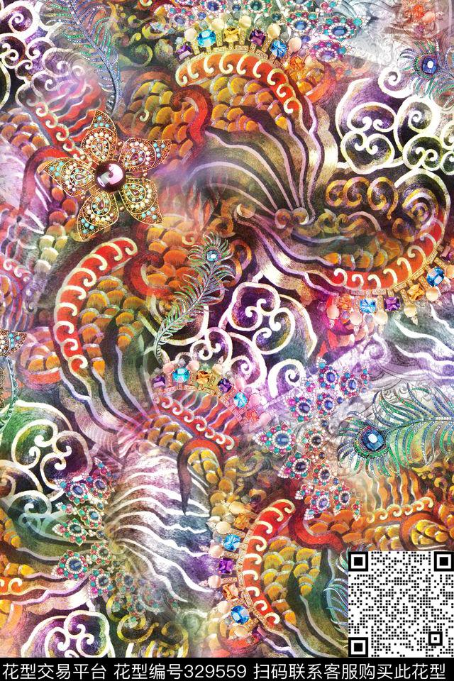 民族风宝石珠宝数码印花华亿平台下载（图片编号: 329559） - 瓦栏（Walan）