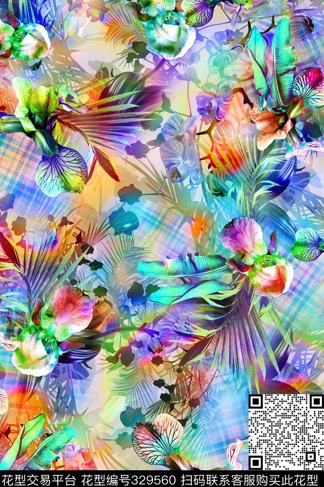 花卉格子几何数码印花华亿平台下载（图片编号: 329560） - 瓦栏（Walan）