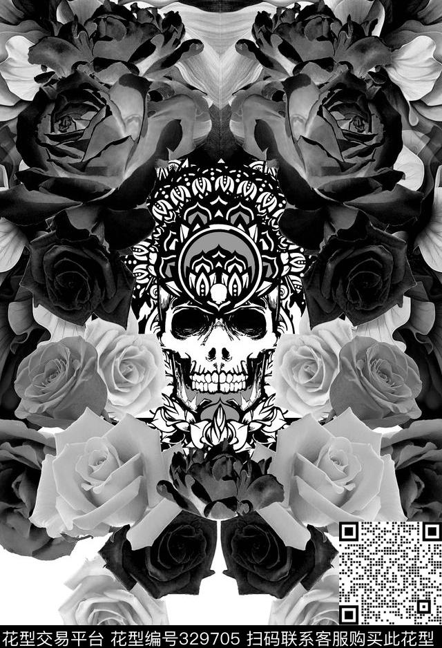 骷髅男装花卉数码印花华亿平台下载（图片编号: 329705） - 瓦栏（Walan）