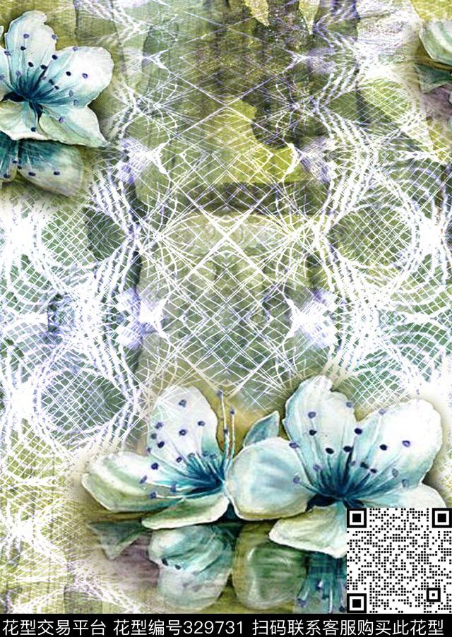 花卉组合数码印花华亿平台下载（图片编号: 329731） - 瓦栏（Walan）