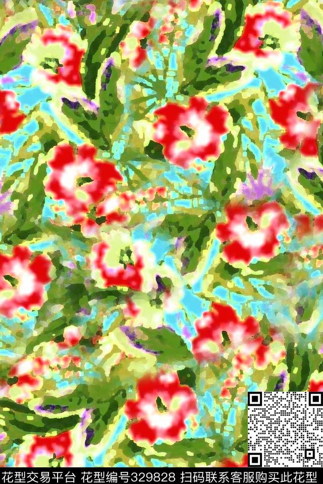数码四方连续花卉数码印花华亿平台下载（图片编号: 329828） - 瓦栏（Walan）