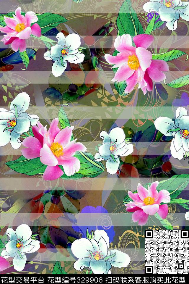 花卉数码印花华亿平台下载（图片编号: 329906） - 瓦栏（Walan）