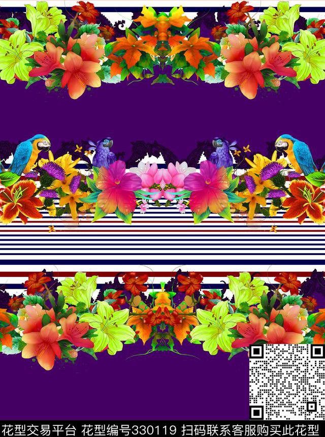 女装百合乱花数码印花华亿平台下载（图片编号: 330119） - 瓦栏（Walan）