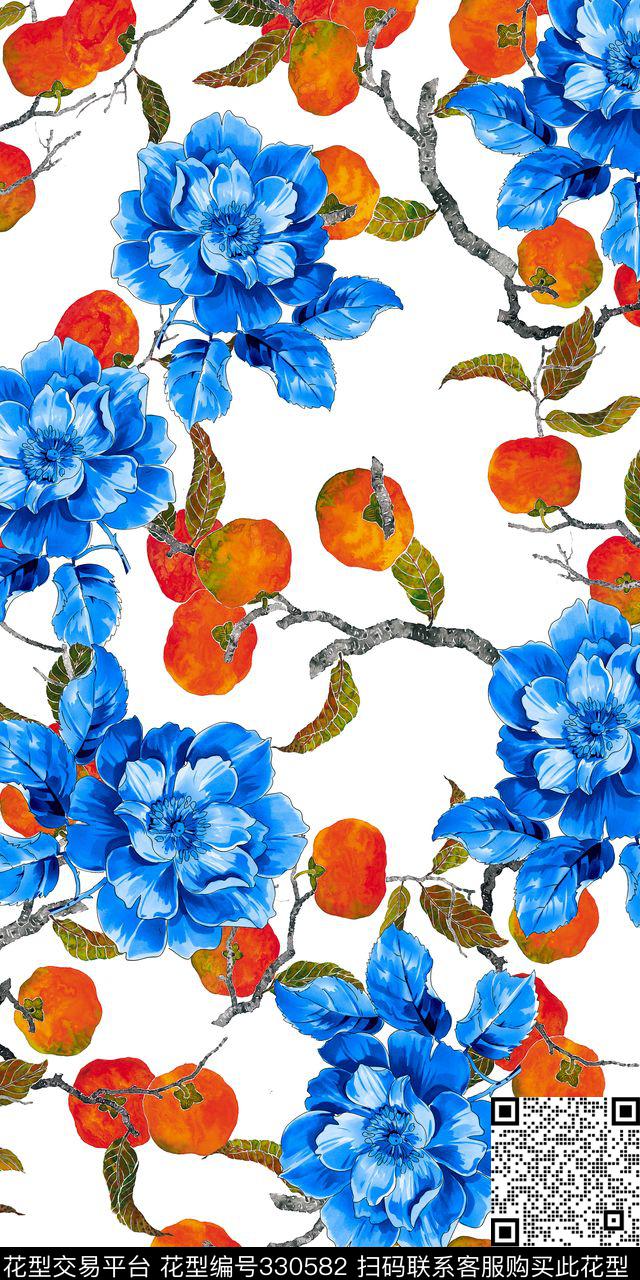 花卉植物数码印花华亿平台下载（图片编号: 330582） - 瓦栏（Walan）