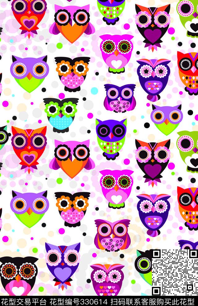卡通猫头鹰传统印花华亿平台下载（图片编号: 330614） - 瓦栏（Walan）