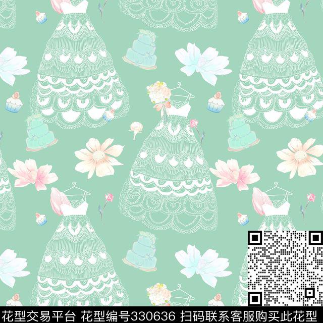 花朵婚纱清新数码印花华亿平台下载（图片编号: 330636） - 瓦栏（Walan）