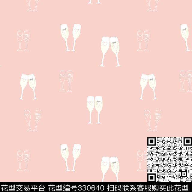 酒杯少女手绘数码印花华亿平台下载（图片编号: 330640） - 瓦栏（Walan）