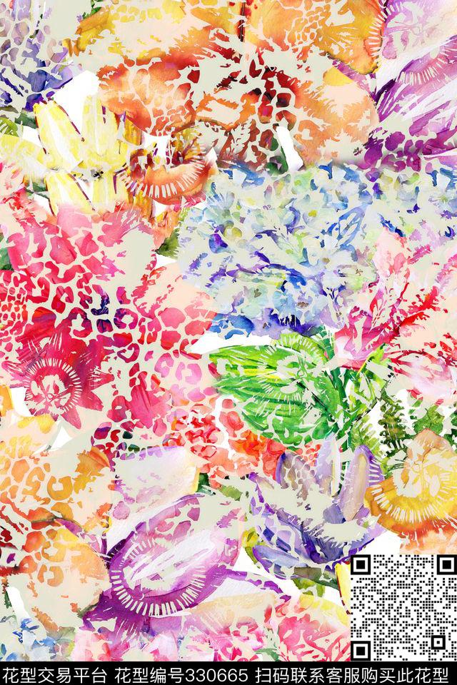 花卉休闲抽象数码印花华亿平台下载（图片编号: 330665） - 瓦栏（Walan）