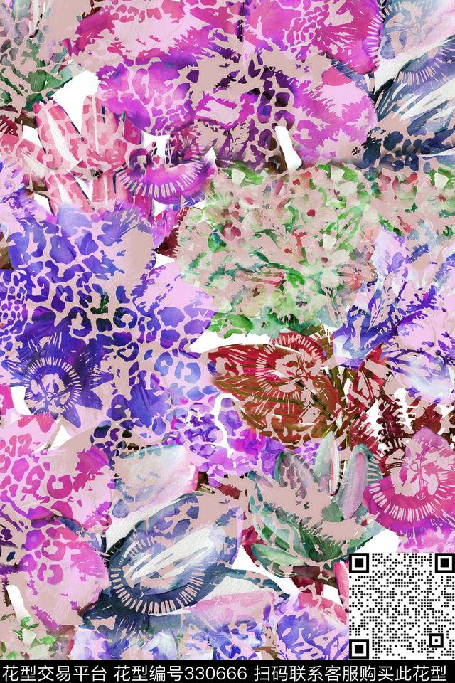 花卉休闲抽象数码印花华亿平台下载（图片编号: 330666） - 瓦栏（Walan）