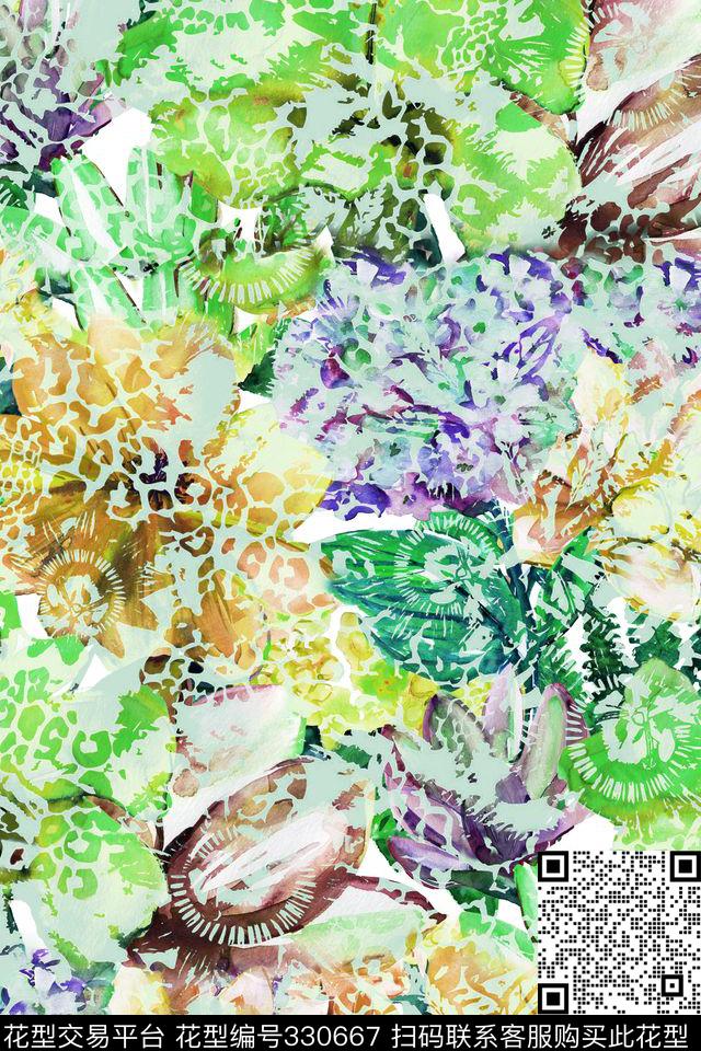 花卉休闲抽象数码印花华亿平台下载（图片编号: 330667） - 瓦栏（Walan）